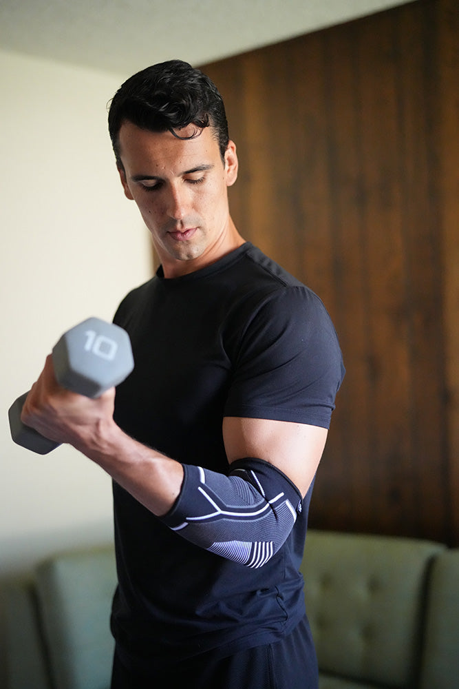 Elbow Sleeve for Pain, Athletics, Support & Lifting (Gray-White)